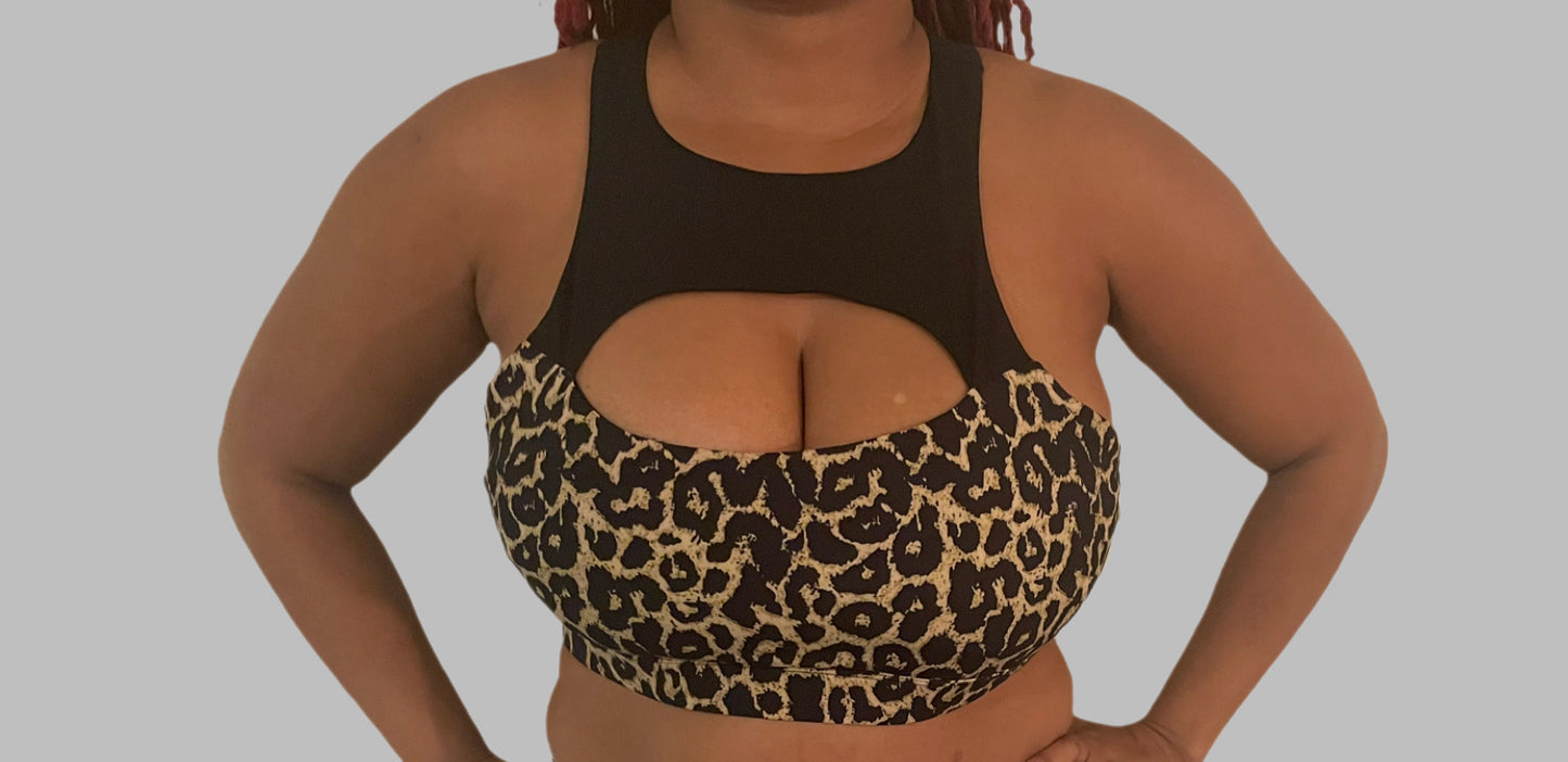 Leopard Sports Bra With Black Splice